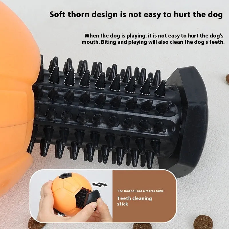 Orange and white TPR dog toy ball showing hollow style and teeth cleaning stick design options