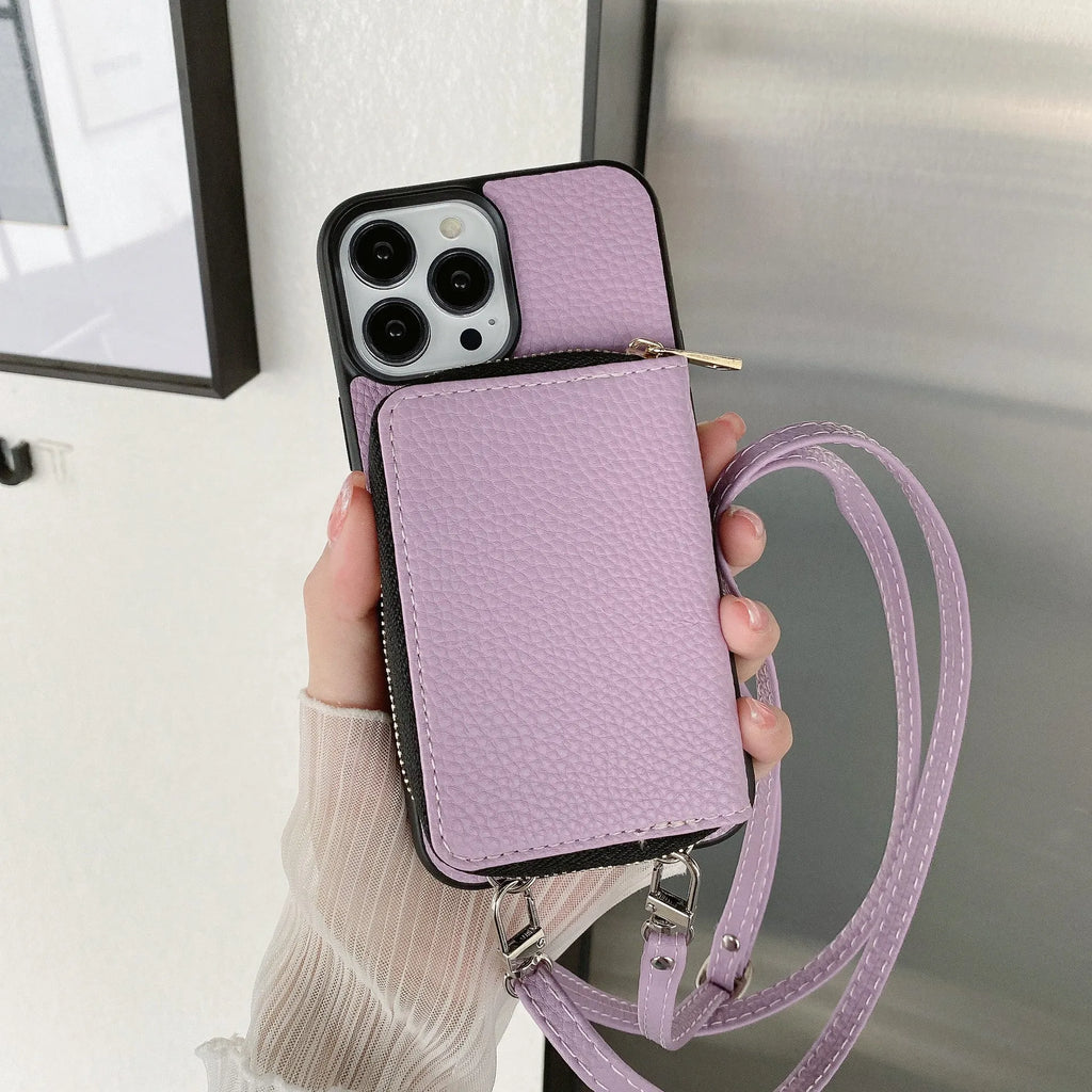 Litchi pattern phone case for iPhone in PC and leather, shown in blue colour.