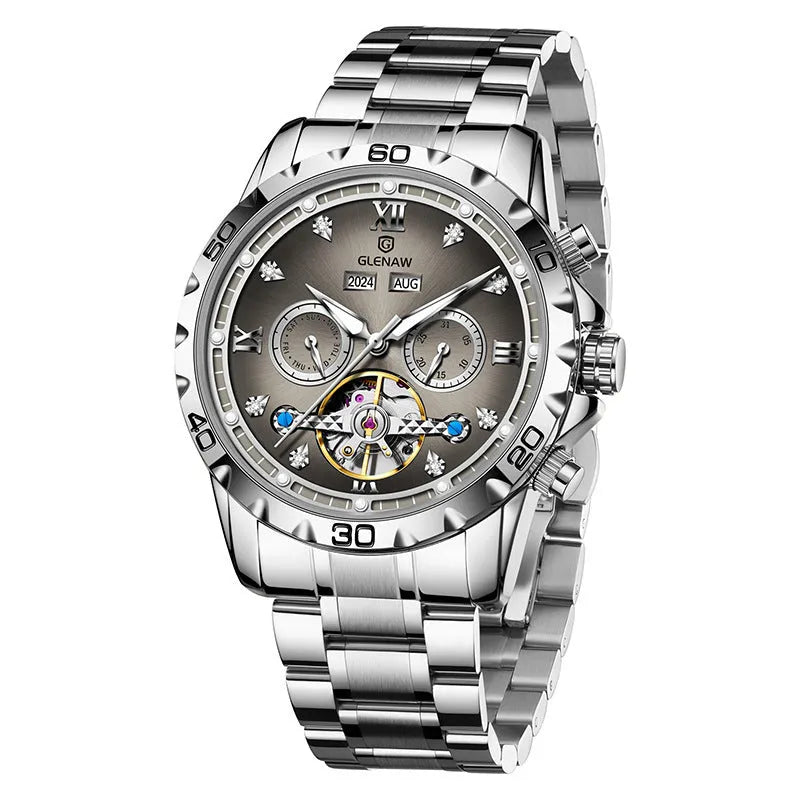 Men's automatic mechanical watch with stainless steel strap and various dial colour options.