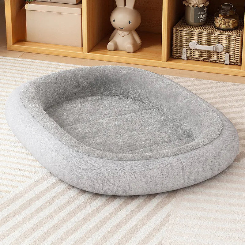 Grey thickened fabric indoor dog kennel with roof and removable plush cushion for small pet