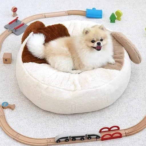 Round cloth pet bed with removable cover, 60cm diameter, for cat or small dog