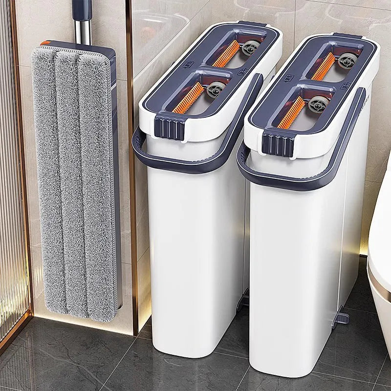 Flat floor mop with squeeze separation bucket, steel lengthening bar, and two raw cloths in 33cm or 40cm width