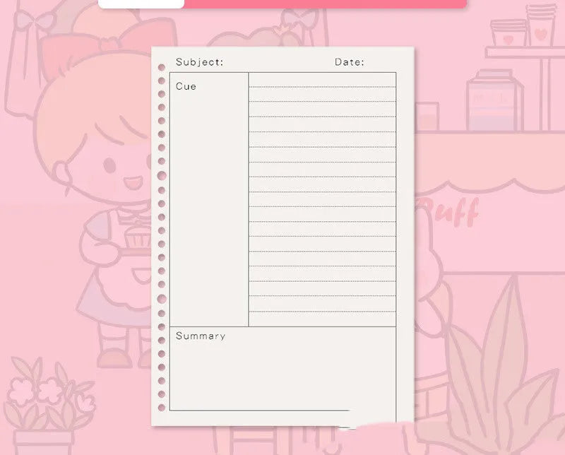 B5 replacement core notebook for detachable big coil binders with whimsical design options showing Snowman, Autumn Travel, Dessert House and Little Witch themes