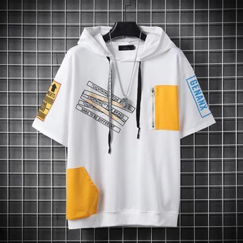 Men's loose fit hip hop polyester printed short sleeve t-shirt with graffiti design in black and white
