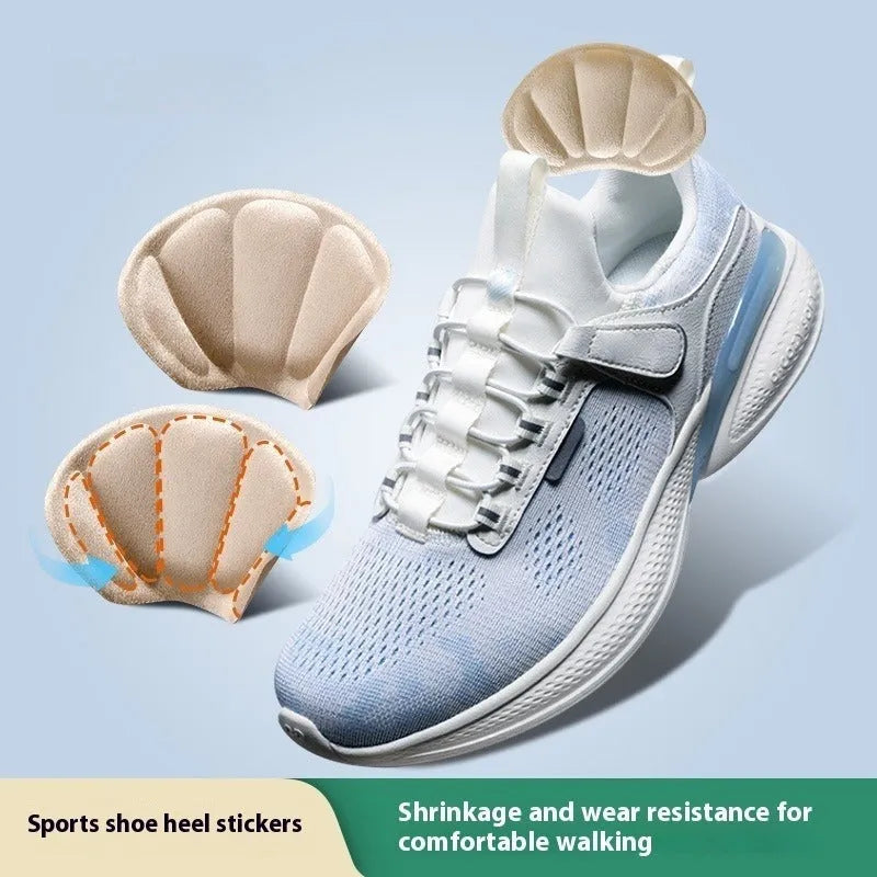 Camel-coloured suede heel cushion pads with adhesive backing for sneakers
