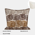 Cream and coffee coloured abstract coil pattern pillow cover shown in square and waist pillow sizes.