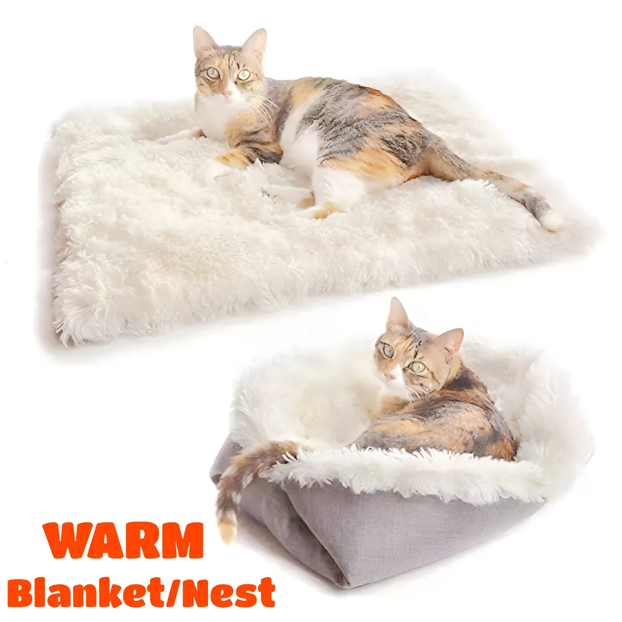 Grey and white pet blanket nest with plush surface and non-slip bottom measuring 61cm by 51cm