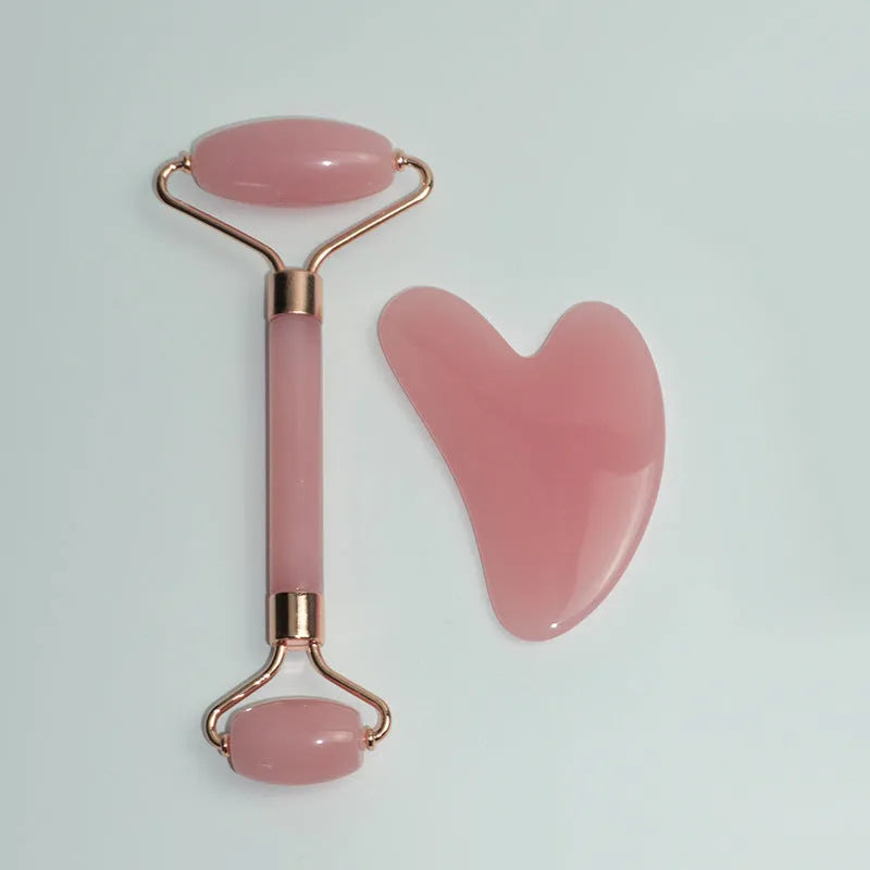 Stainless steel heart-shaped facial massage roller and 3cm scraping plate set for acupressure