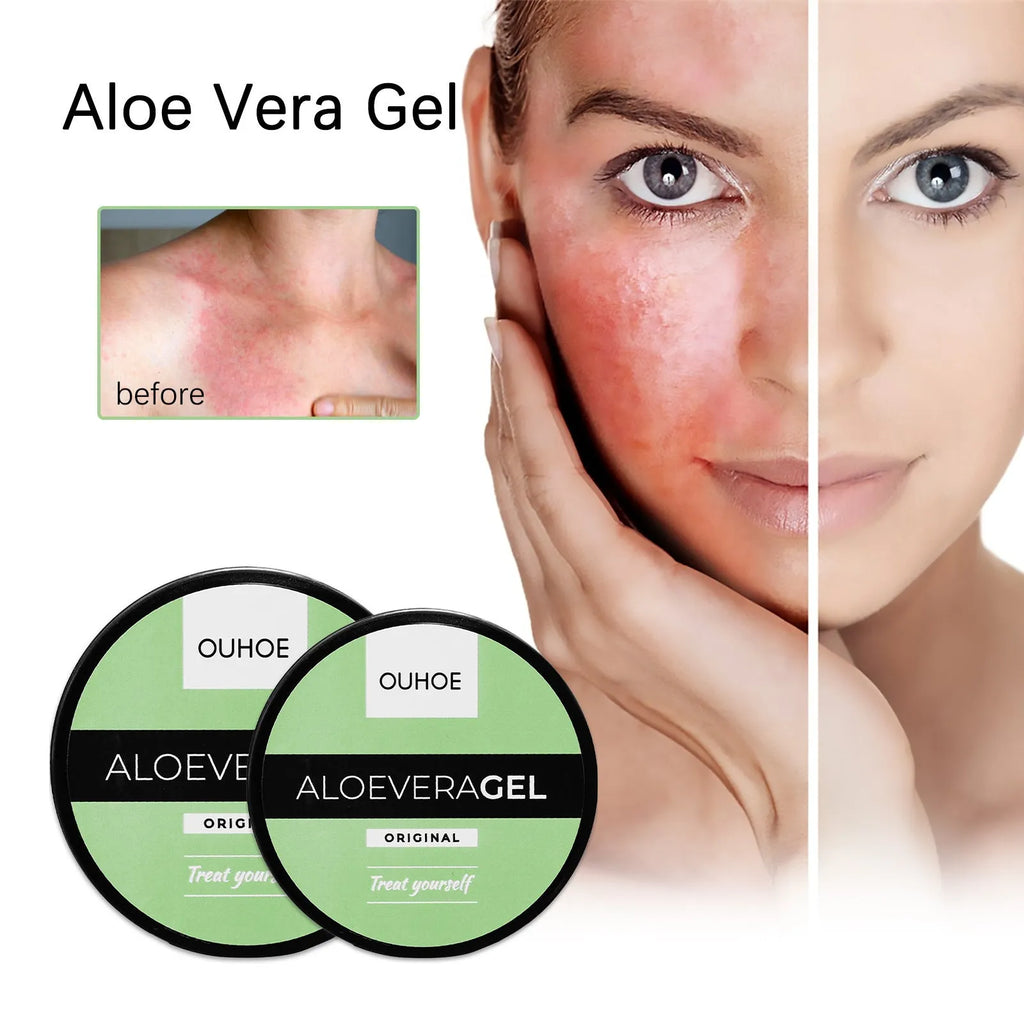 Tanning cream tube and aloe vera gel jar combination set for summer tanning and after sun care