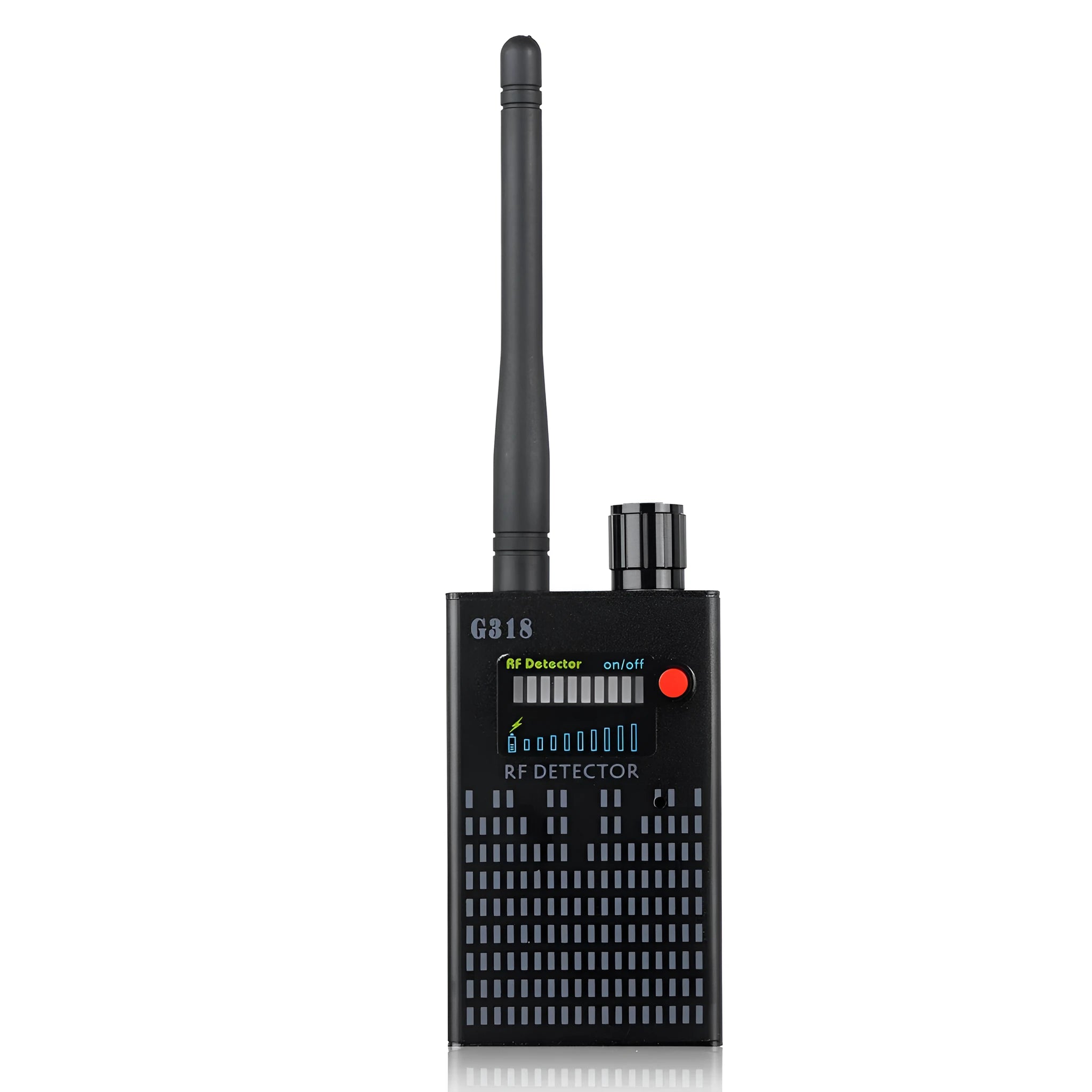 Black G318 aluminium alloy hidden camera detector with compact dimensions for portable privacy checks
