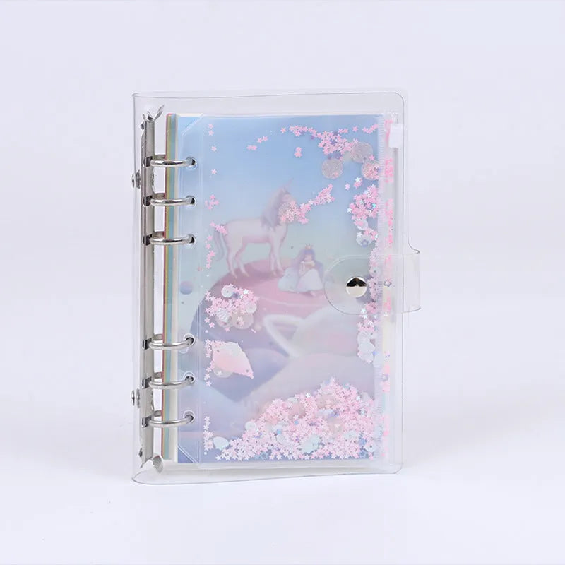 Metal binder shell loose leaf notebook with PVC cover in Alice Castle colour, showing Daolin paper and pull side bag.