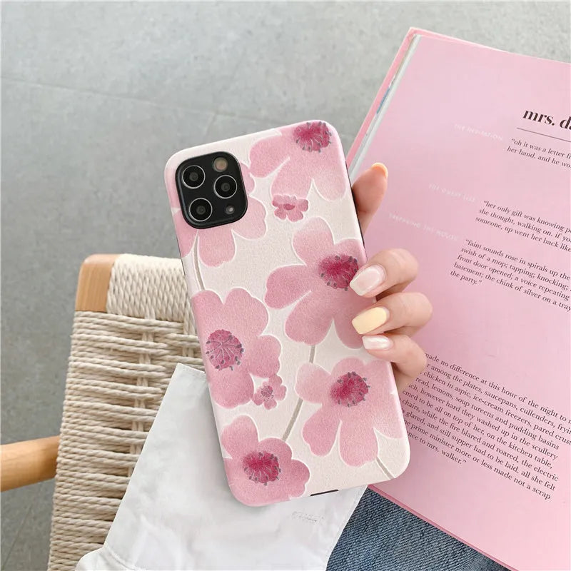 Pink soft rubber iPhone case with Japanese Korean style design and lanyard hole