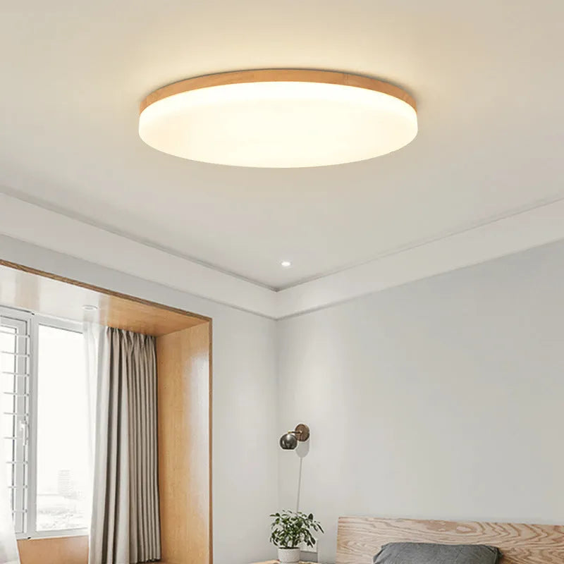 Japanese minimalist LED ceiling lamp with wood art body and acrylic shade