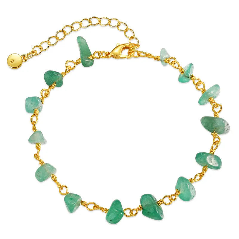 Women's geometric bracelet with irregular natural gravel stones in turquoise blue on 18K gold-plated copper
