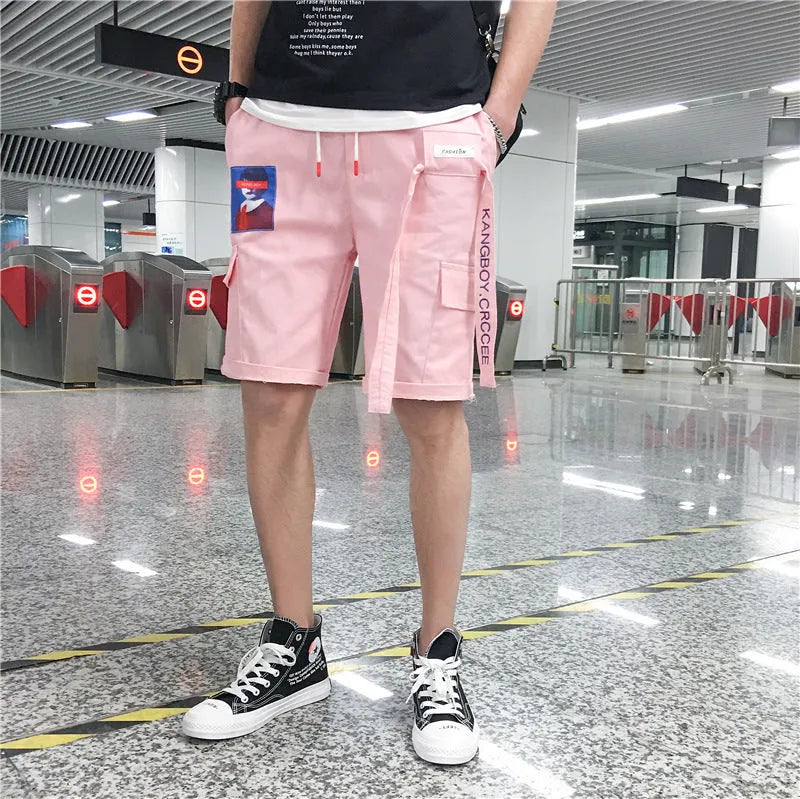 Men hip hop casual loose fit cotton shorts with letter print in black colour