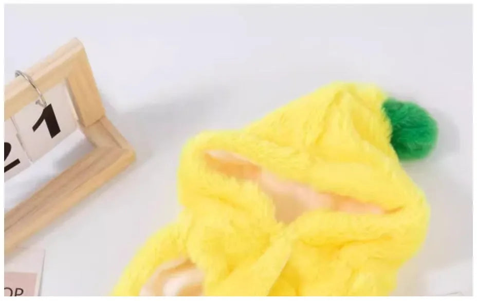 Yellow polyester funny banana dog costume for autumn winter, available in sizes S M L XL