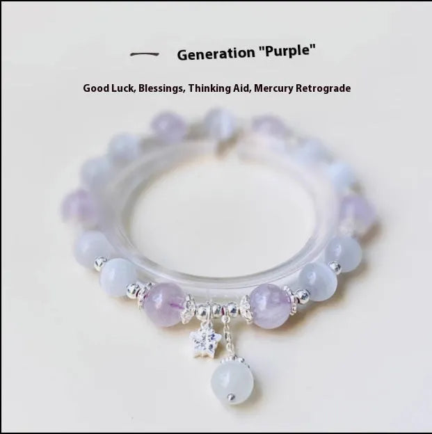 Opal Amethyst colour crystal bracelet with moon shape, cute style, sized over 20mm.