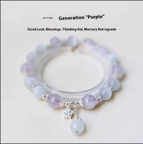 Opal Amethyst colour crystal bracelet with moon shape, cute style, sized over 20mm.