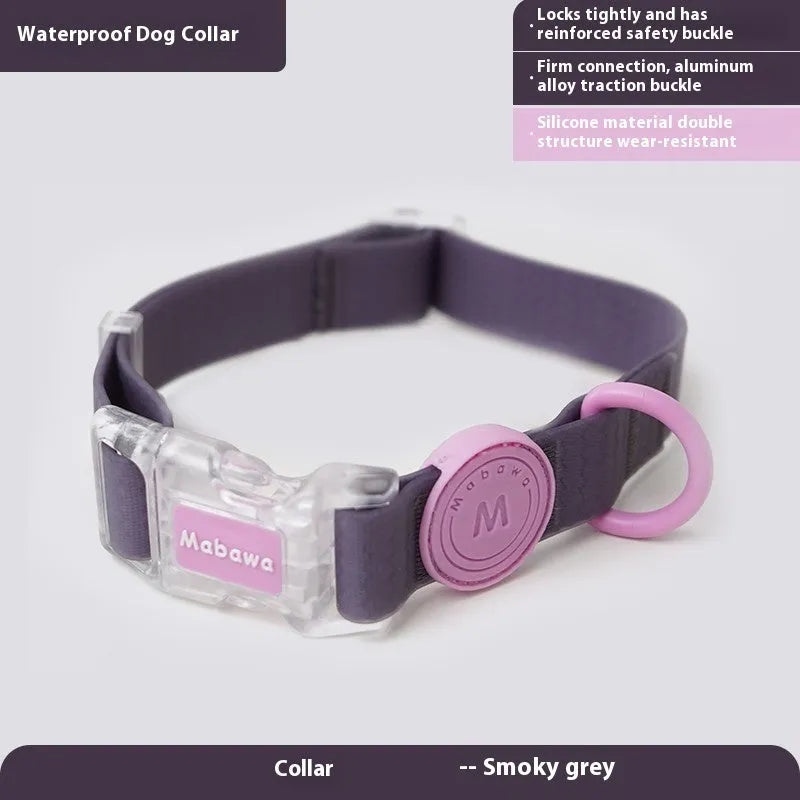 Nylon dog collar and hand holding rope set in four colours smoky gray new green lemon yellow rose pink