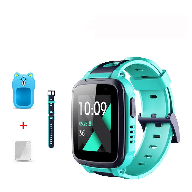 SE5Plus blue and pink children's smartwatch with stainless steel band on wrist