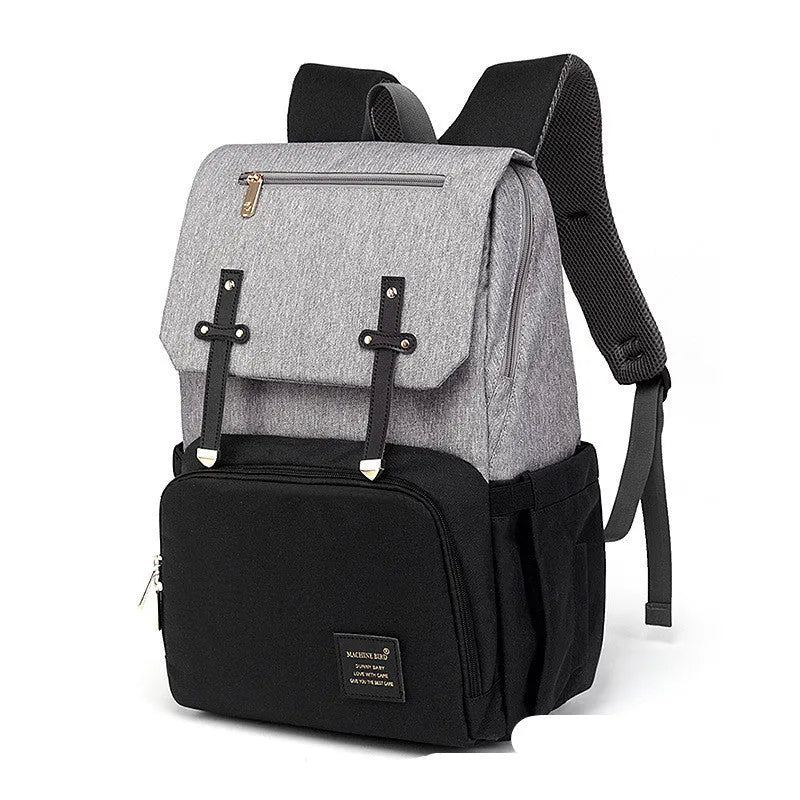 Grey white Oxford fabric mummy bag backpack with stroller hooks and honeycomb back pad for baby travel