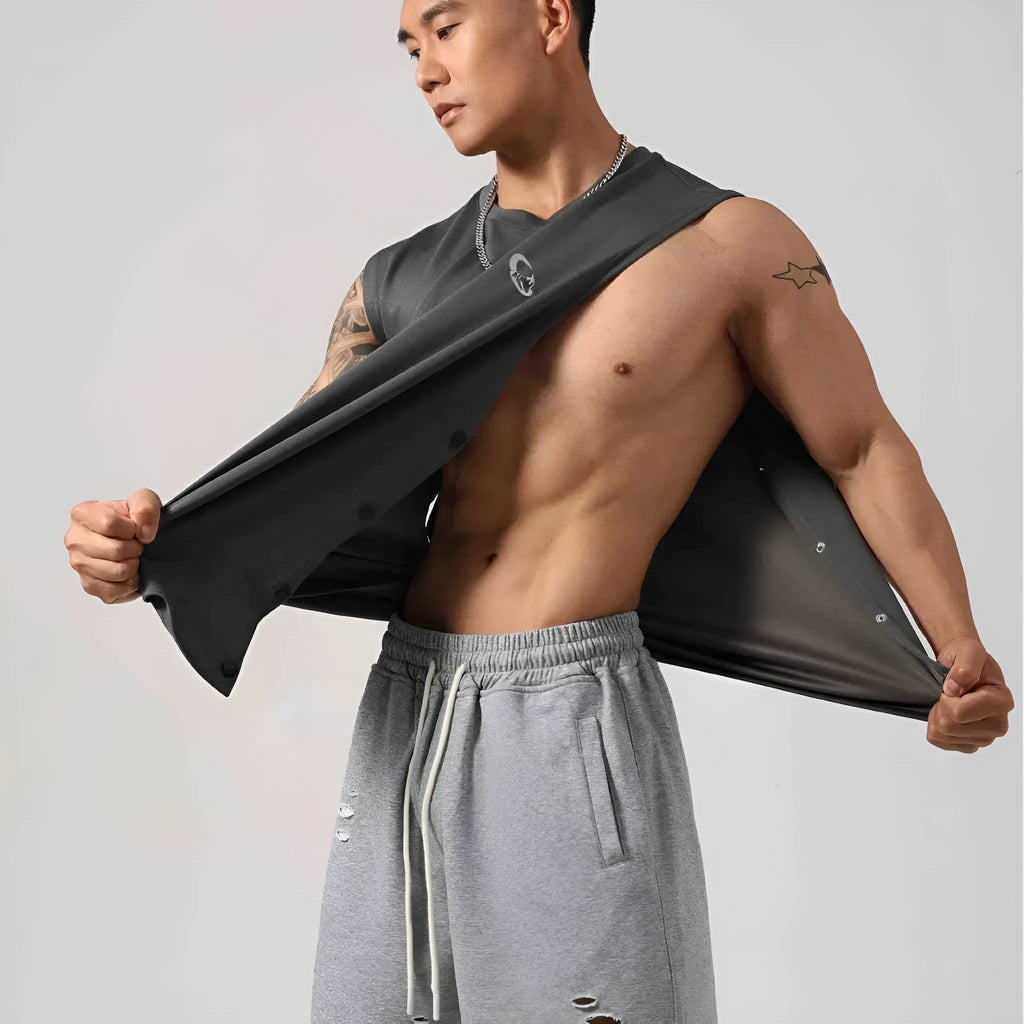 Korean style men's cotton fitness vest with hidden hook side openings