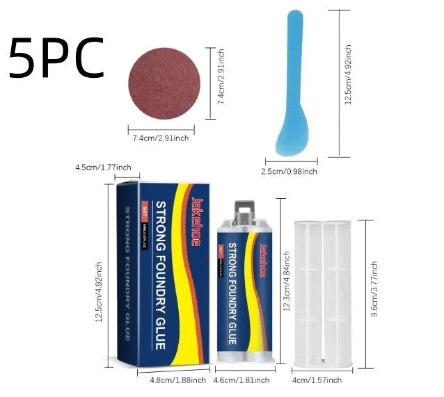 85ml dual-syringe metal epoxy adhesive kit with push rod, scraper, and sandpaper for bonding steel, copper, and aluminium.