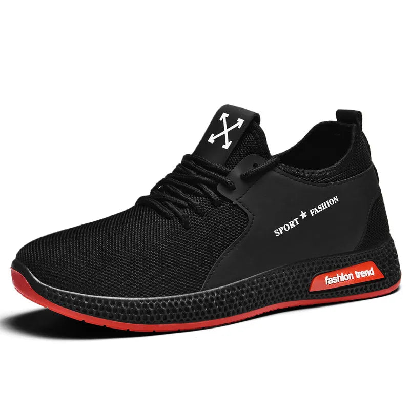 Casual running shoes with mesh upper and plastic sole in black colour style