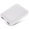 Black or white 10000mAh ultra-thin power bank with multiple USB ports showing 90mm x 63mm x 22mm dimensions