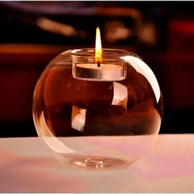 Handmade round hollow glass candle holder with clear glass construction