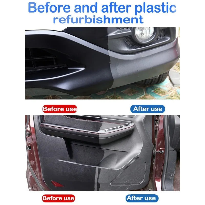 Automotive plastic renovation agent 30ml, 50ml, 100ml black liquid bottle for car interior exterior refurbishment