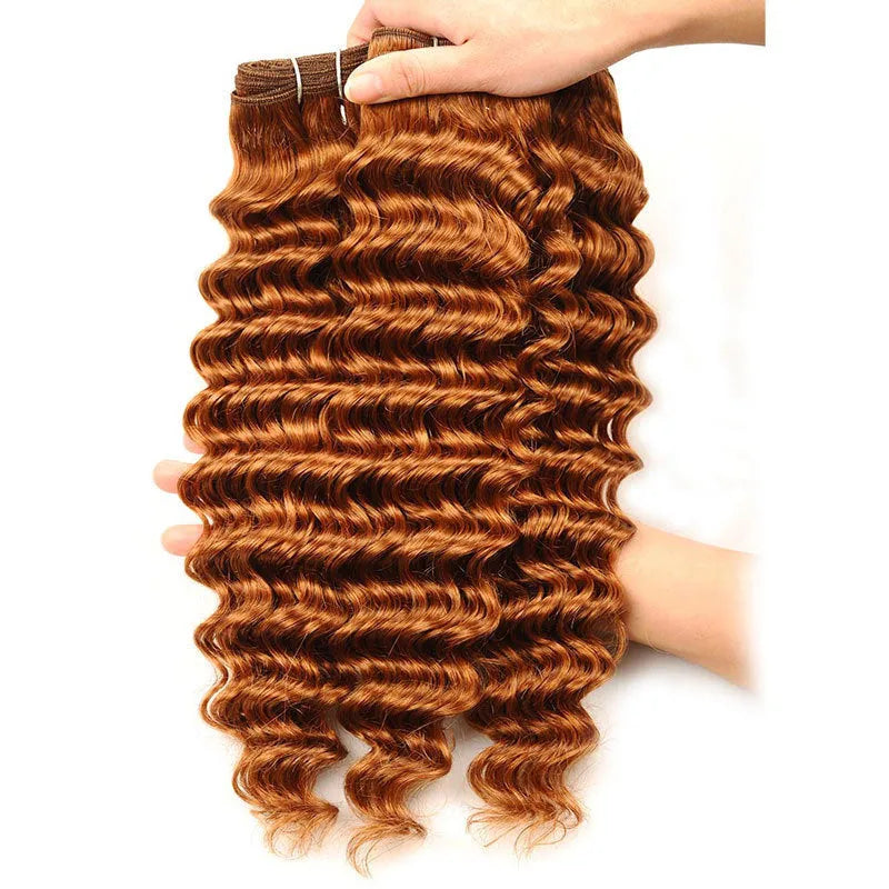 Human hair deep wave brown extensions 100g bulk bundle 8-26 inch length