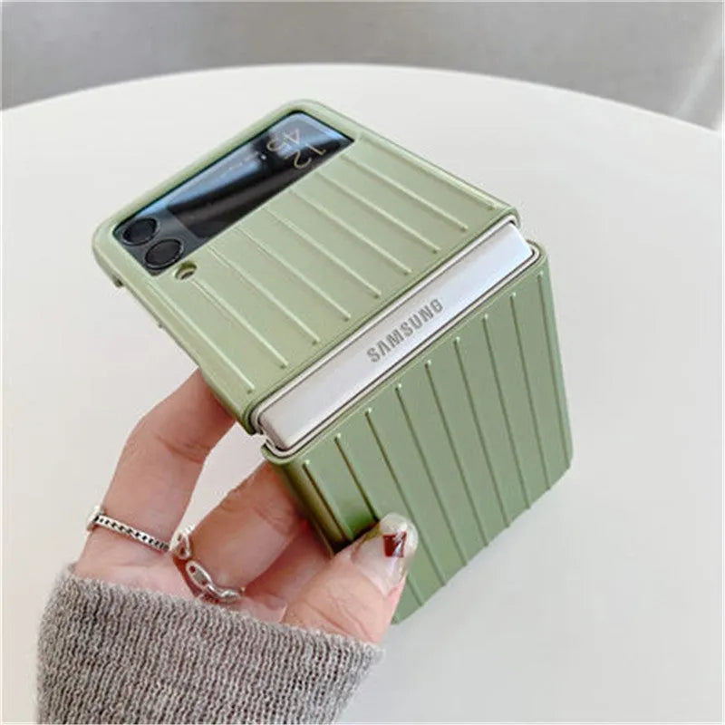 Ultra-thin solid colour flip phone case for Samsung Z Flip3 in black, shown open.