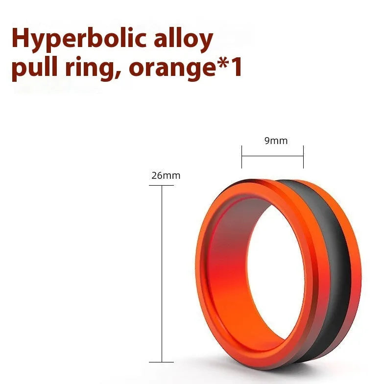 Orange and silver alloy fishing hand guard tool with a non-slip pull loop.