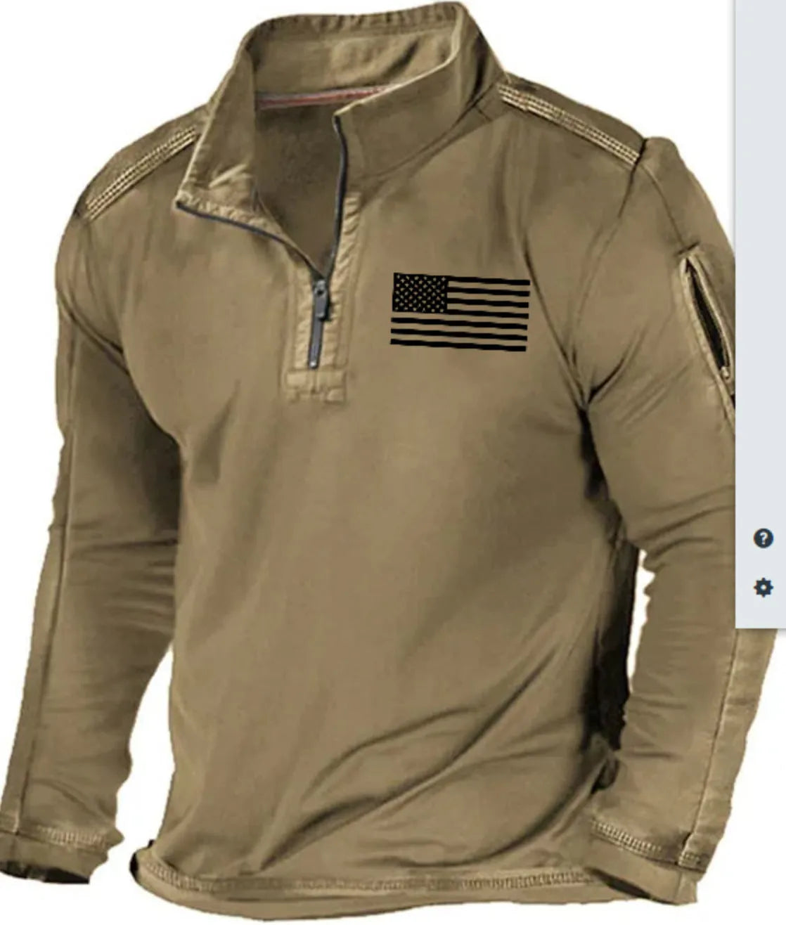 Men's grey zip collar long sleeve pullover sweater on a model.