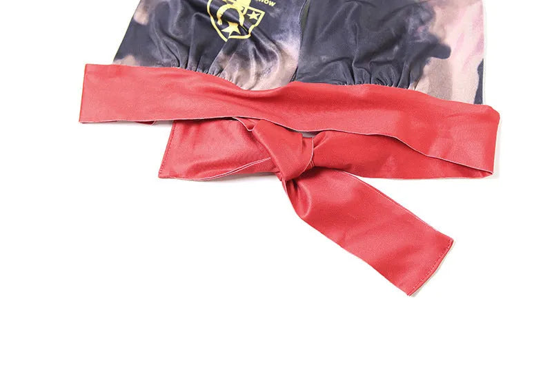 Red women's high waist bikini set with 3D printed pattern and hip lift design