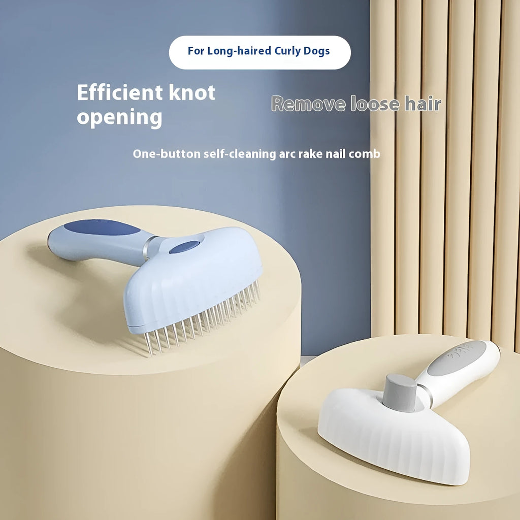 Stainless steel double row dog grooming comb in azure light blue