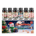 Christmas essential oil set showing six 10ml bottles with different festive fragrance labels