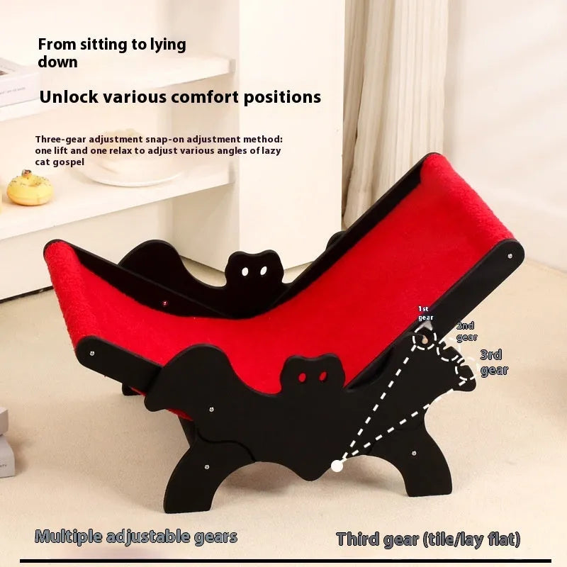 Black and red wooden bat-shaped cat recliner bed for halloween pet decor