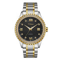 Fashionmonger men's gold and silver automatic mechanical watch with luminous hands on white and black dial.