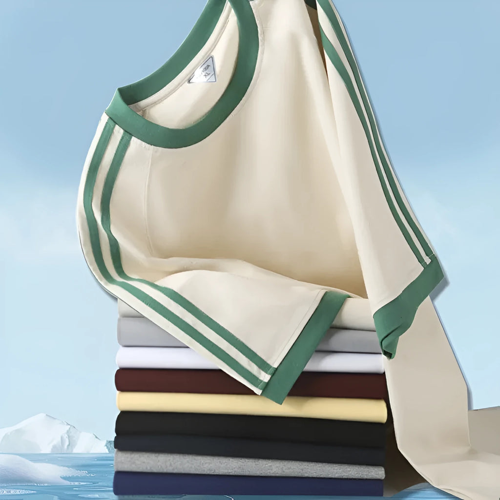 Unisex ice silk cotton stripes five-point top in loose fit, available in multiple colours and sizes S to 2XL