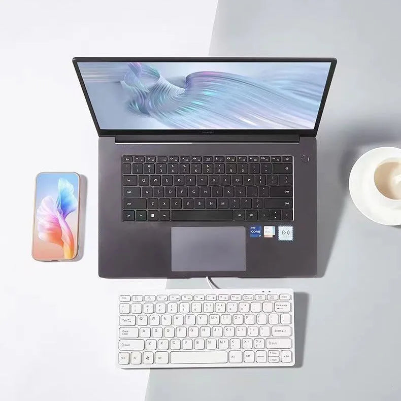 USB wired mini keyboard in black, white, pink, or blue colours with compact 280mm design