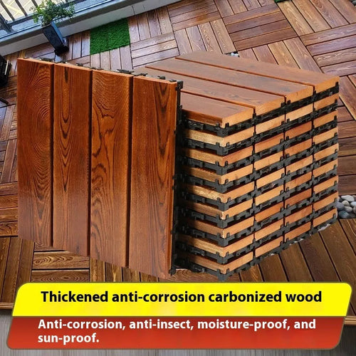 Square camphor pine wood flooring tile in a modern style for balcony or indoor use.