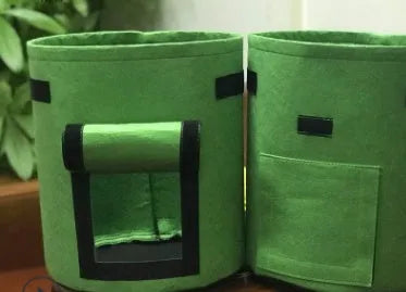 Non-woven breathable potato plant growth bag with side window and double handles in black colour