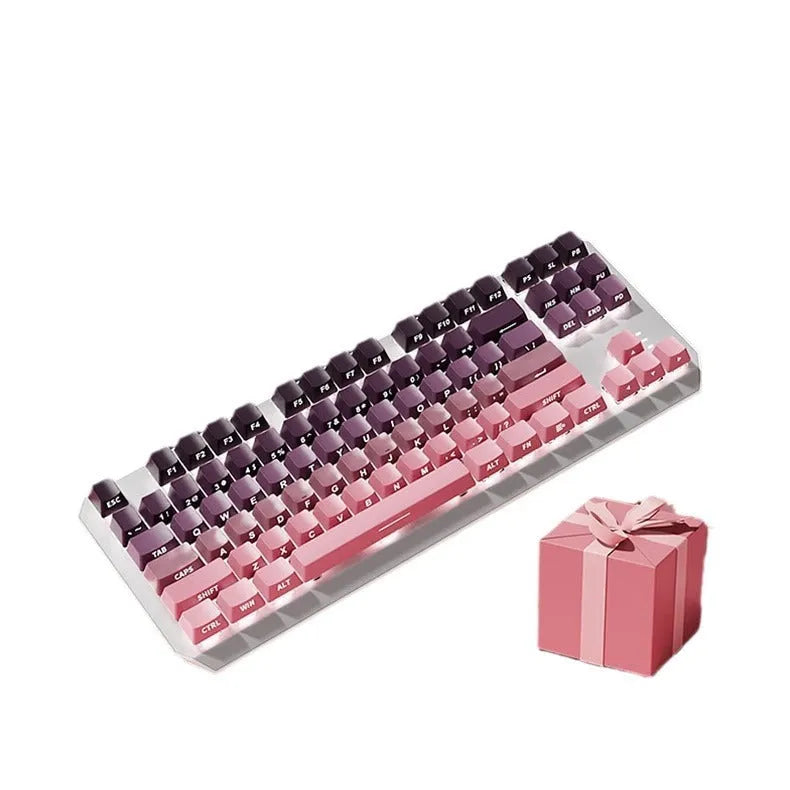 87-key wired mechanical keyboard with side-engraved keycaps, silver white finish, compact layout