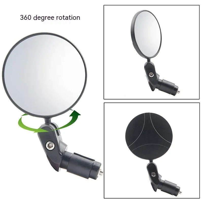 Black foldable convex rearview mirror for vehicles showing 7 cm diameter and extended arm.