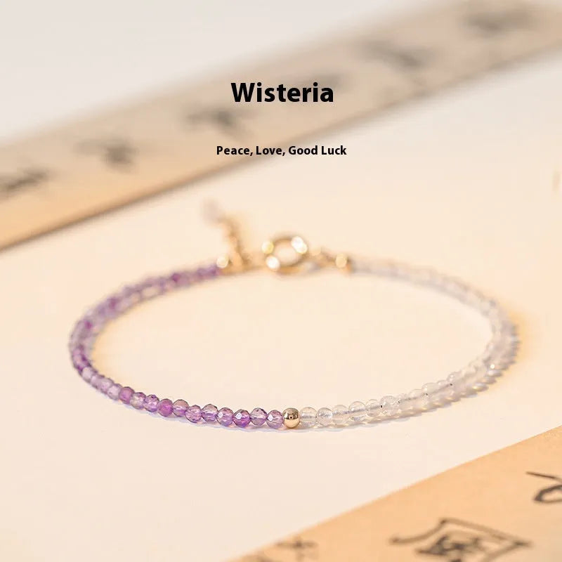 Purple crystal bracelet with 2mm beads in geometric rattan design