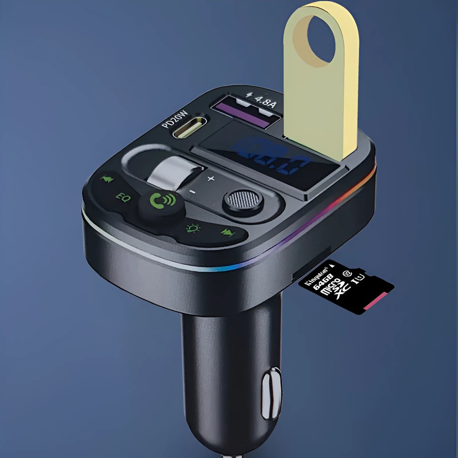 On board Bluetooth receiver with digital display showing current and voltage readings