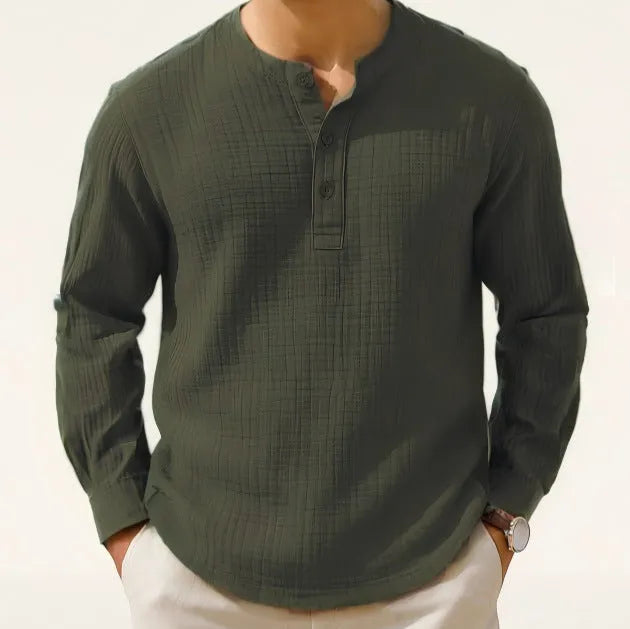 Men's slim fit long sleeve linen blend shirt with 3/4 sleeves in multiple colour options