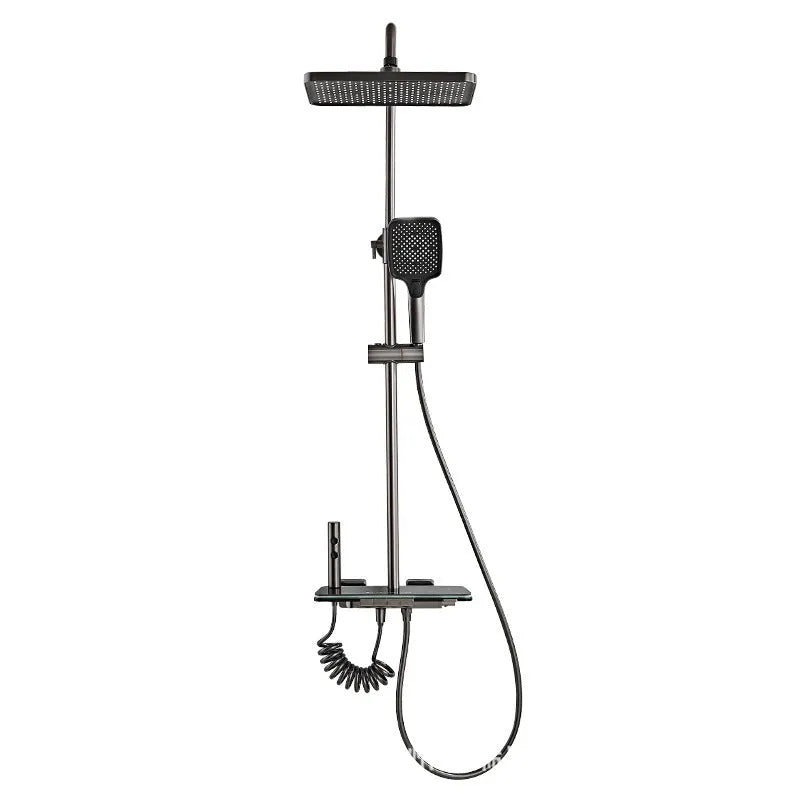 Digital display thermostatic shower head set with aluminium finish in concealed installation